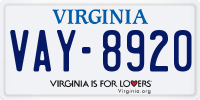 VA license plate VAY8920