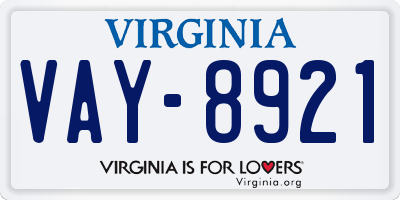 VA license plate VAY8921