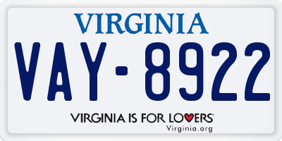 VA license plate VAY8922