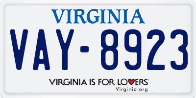 VA license plate VAY8923