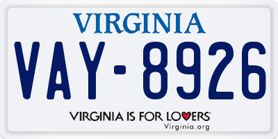 VA license plate VAY8926