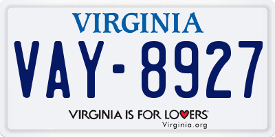 VA license plate VAY8927