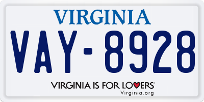 VA license plate VAY8928