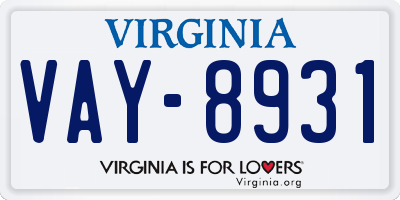 VA license plate VAY8931