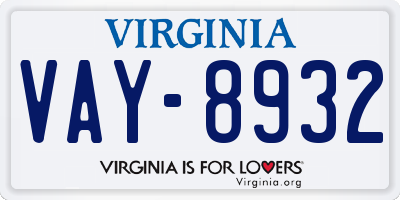 VA license plate VAY8932