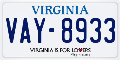 VA license plate VAY8933
