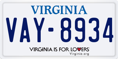 VA license plate VAY8934