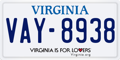 VA license plate VAY8938