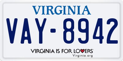 VA license plate VAY8942