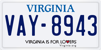 VA license plate VAY8943