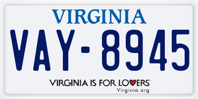 VA license plate VAY8945