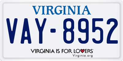 VA license plate VAY8952