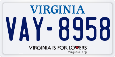 VA license plate VAY8958
