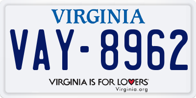 VA license plate VAY8962