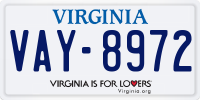 VA license plate VAY8972