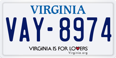 VA license plate VAY8974