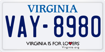 VA license plate VAY8980