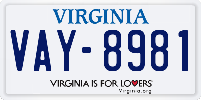 VA license plate VAY8981