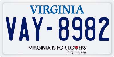 VA license plate VAY8982