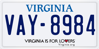 VA license plate VAY8984