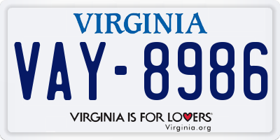 VA license plate VAY8986