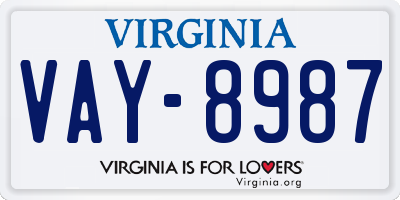 VA license plate VAY8987
