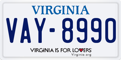 VA license plate VAY8990