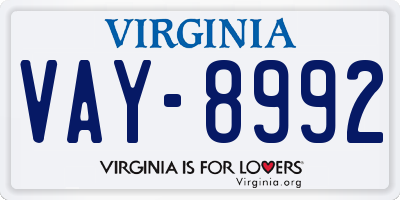 VA license plate VAY8992