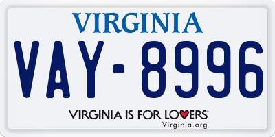 VA license plate VAY8996