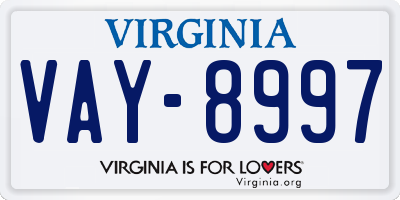 VA license plate VAY8997