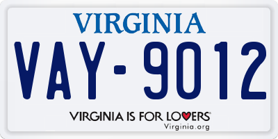 VA license plate VAY9012