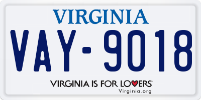VA license plate VAY9018