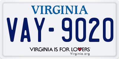VA license plate VAY9020