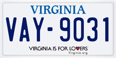 VA license plate VAY9031