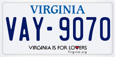 VA license plate VAY9070