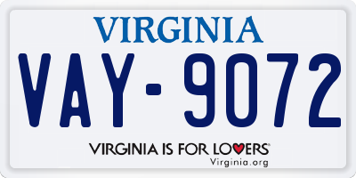 VA license plate VAY9072