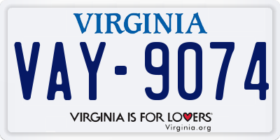 VA license plate VAY9074