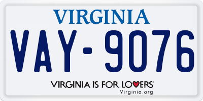 VA license plate VAY9076