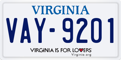 VA license plate VAY9201