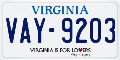 VA license plate VAY9203