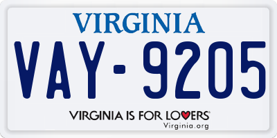 VA license plate VAY9205