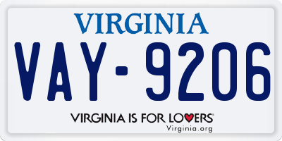 VA license plate VAY9206