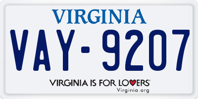 VA license plate VAY9207