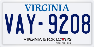 VA license plate VAY9208