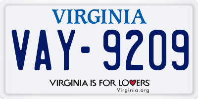 VA license plate VAY9209