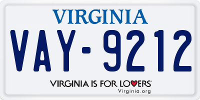 VA license plate VAY9212