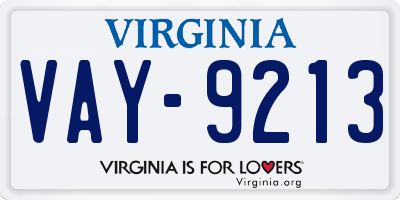 VA license plate VAY9213