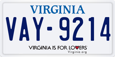 VA license plate VAY9214