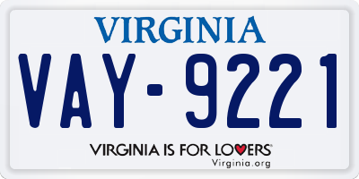 VA license plate VAY9221