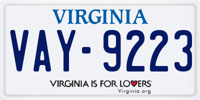 VA license plate VAY9223